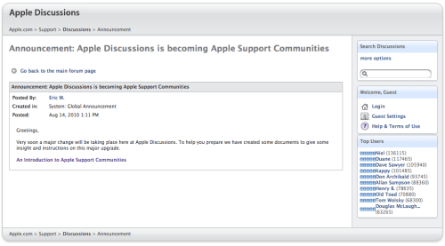 Apple Discussions to be Revamped as Apple Support Communities