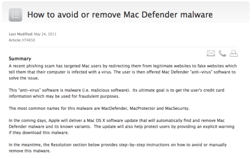 Apple Will Update Mac OS X to Detect and Remove Mac Defender Malware