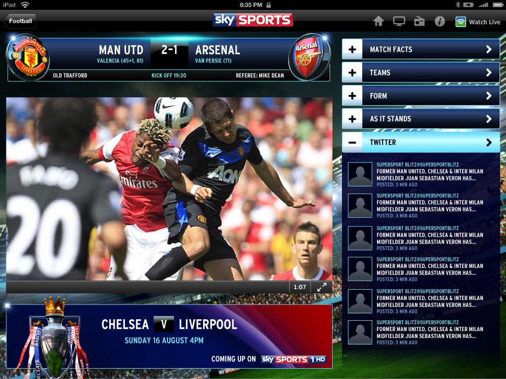 Sky Sports for iPad Lets You Watch Selected Live Highlights From 22 Camera Angles