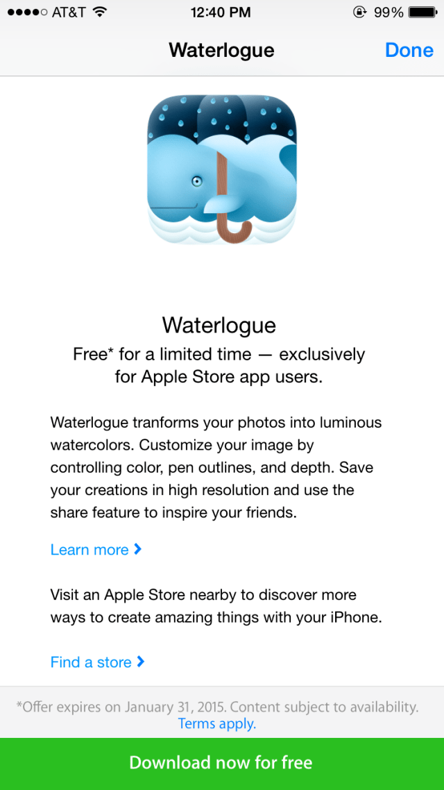 Apple Offers &#039;Waterlogue&#039; App Free to Apple Store App Users