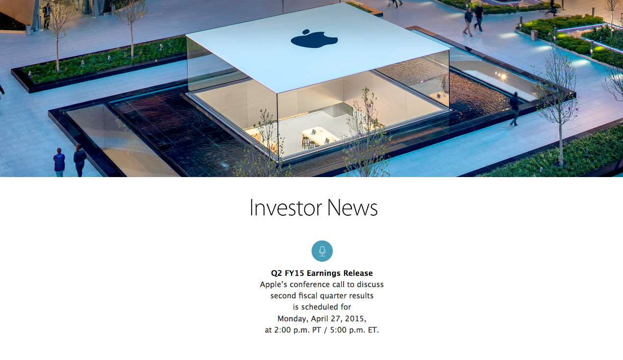 Apple to Announce Q2 FY15 Earnings on April 27th