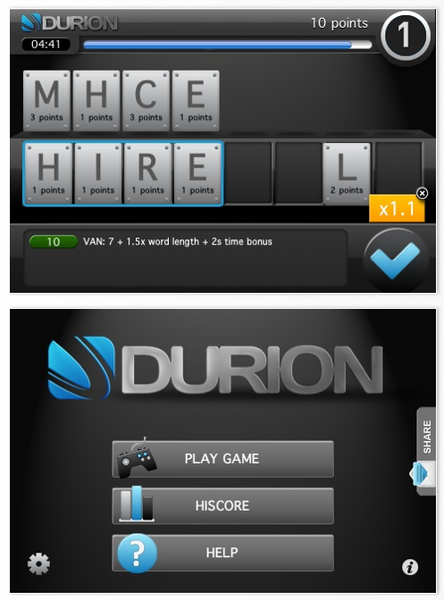 Durion Word Game 1.2 for iPhone