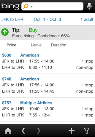 Bing Adds Flights and Travel Deals to iPhone App