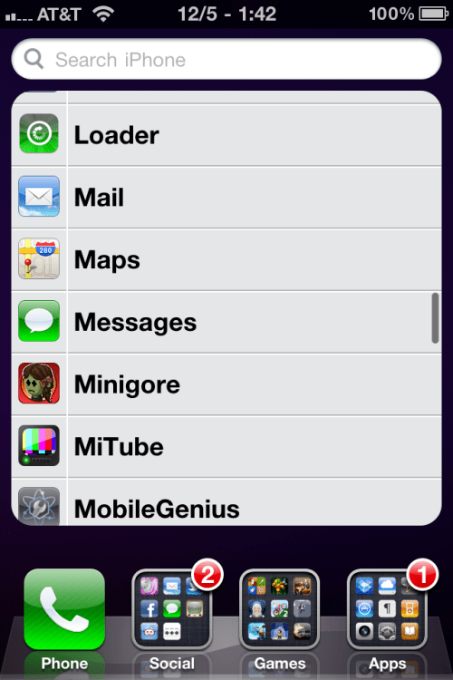 ListLauncher Adds a List of All Your Apps to the Spotlight Page