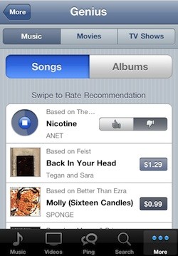 Mobile iTunes Store Gets Genius Recommendations