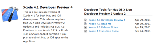 Apple Releases Xcode 4.1 Developer Preview 4