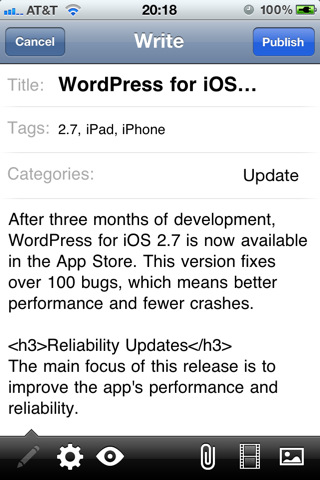 WordPress for iOS Adds Quick Photo Button, Stats