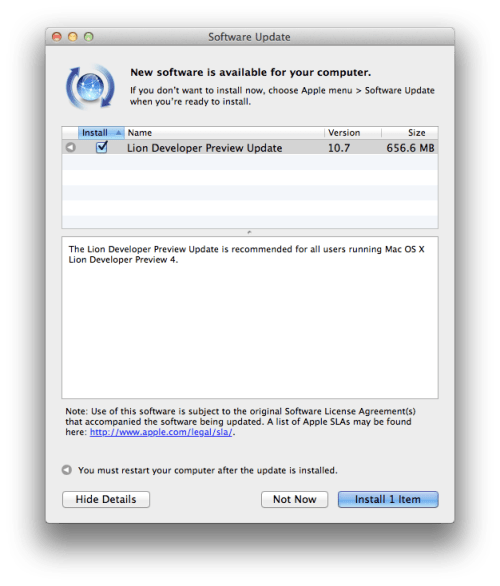 Apple dévoile sa mise à jour développeur de Mac OS X Lion aperçu 4.