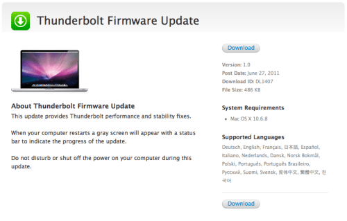 Apple Issues Thunderbolt Firmware Update