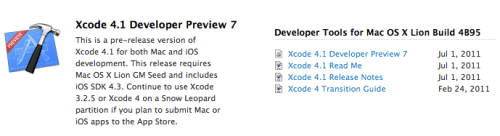 Xcode 4.1 Developer Preview 7 Released