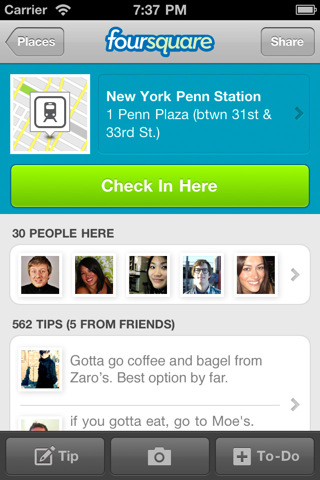 Foursquare App Gets New Notification Tray