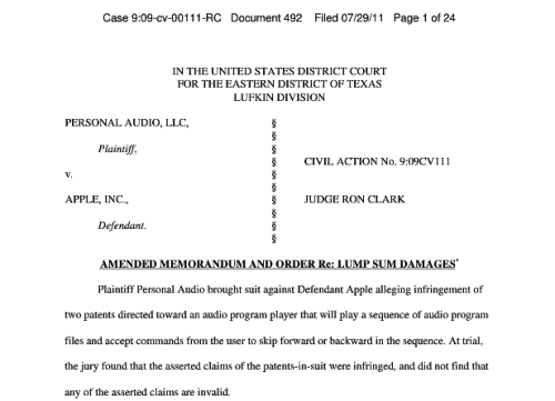 Judge Dismisses Personal Audio&#039;s Second Patent Infringement Case Against Apple