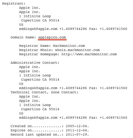 Apple Owns the ApplePico.com Domain