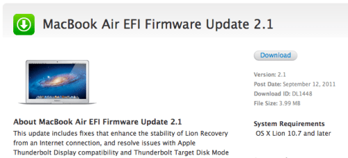 Apple Releases MacBook Air EFI Firmware Update 2.1