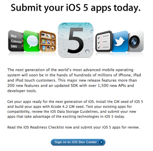Apple Prompts Developers to Submit Apps for iOS 5