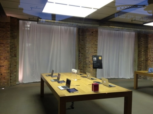 White Curtains Go Up as Apple Stores Close for Celebration of Steve Jobs