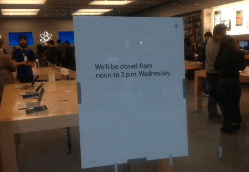 White Curtains Go Up as Apple Stores Close for Celebration of Steve Jobs