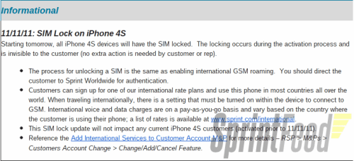 Sprint to Lock iPhone 4S SIM Starting Today