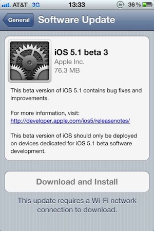 Apple Seeds iOS 5.1 Beta 3 to Developers