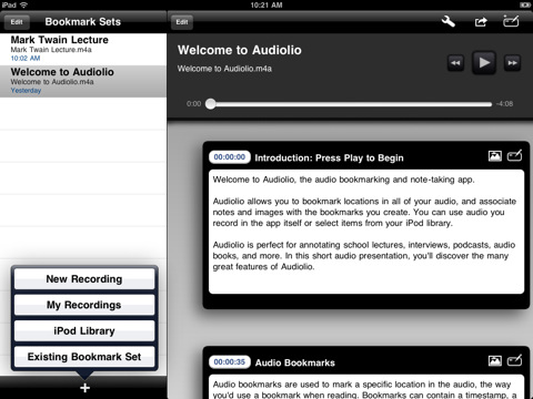 Audio Bookmarking, Recording And Note-Taking App