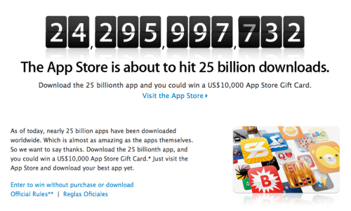 25 bilhões de aplicativos baixados e um cartão pré-pago da loja no valor de $ 10