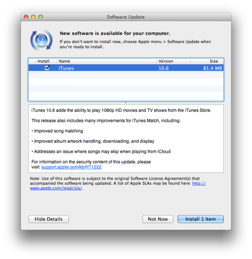 Apple Releases iTunes 10.6 Via Software Update