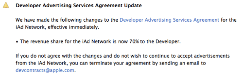 Revenue Share for the iAd Network is Now 70% to the Developer