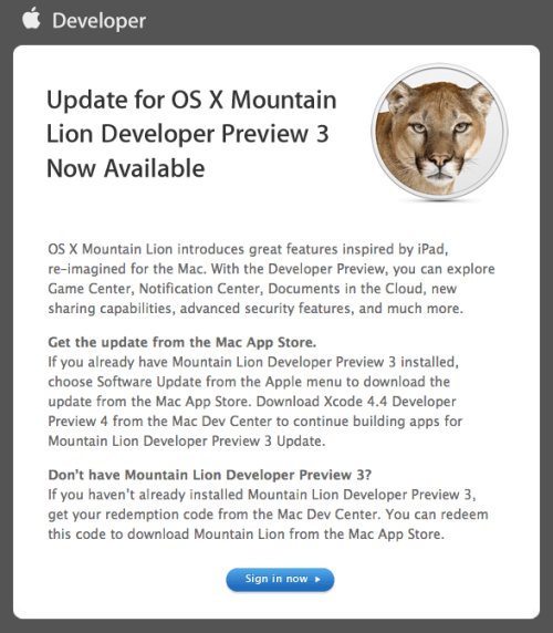 Update for OS X Mountain Lion Developer Preview 3