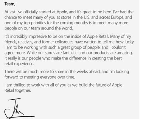 New Apple Senior VP of Retail Reaches Out to Employees