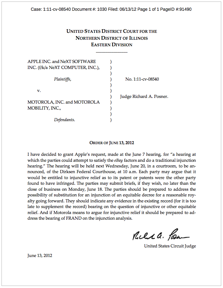 Judge Decides to Grant Apple Injunction Hearing Against Motorola
