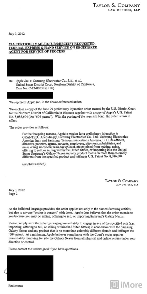 Check Out Apple&#039;s Takedown Notice to Galaxy Nexus Retailers 
