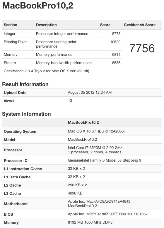 13-Inch Retina Display MacBook Pro Spotted in Geekbench Results Browser?