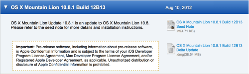Apple Seeds OS X Mountain Lion 10.8.1 Update to Developers