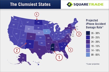 SquareTrade Study Shows States With Most iPhone and iPad Damage 