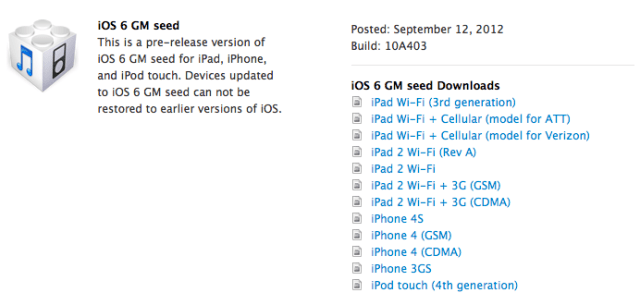 Apple Releases iOS 6 GM Seed to Developers