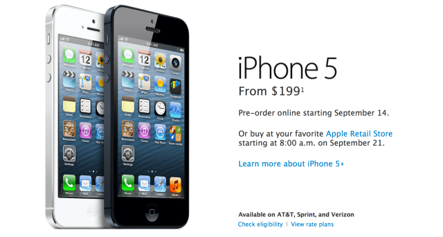 iPhone 5 Pre-Orders to Begin Friday, September 14th at 12:01AM
