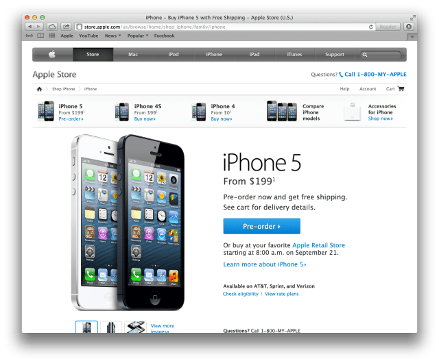 iPhone 5 Pre-Orders Go Live on Apple.com