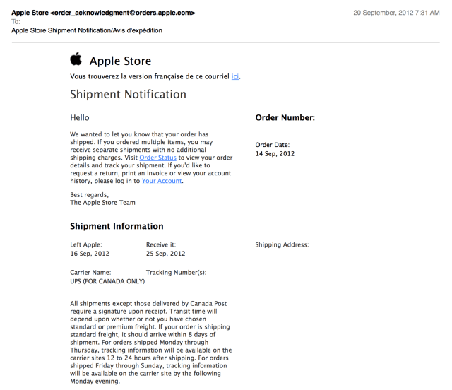Apple Sends Out Shipping Notifications to Customers Who Pre-Ordered the iPhone 5