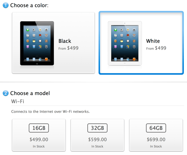 Fourth Generation iPad Wi-Fi Now Listed as In Stock 