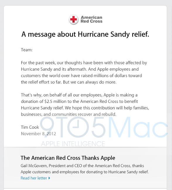 Apple Donates $2.5 Million for Hurricane Sandy Relief