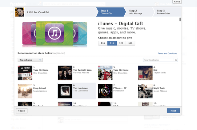iTunes Cards Added to Facebook Gifts