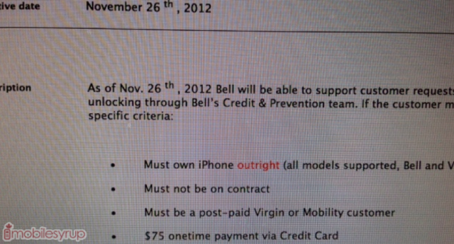 Bell and Virgin Mobile to Unlock Off Contract iPhones for a Fee