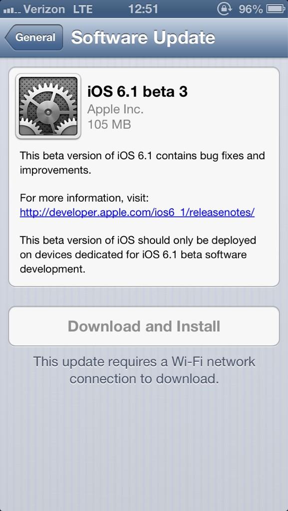 Apple Seeds Developers With iOS 6.1 Beta 3