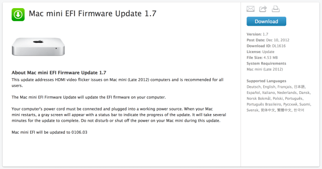 Apple Releases Mac Mini EFI Firmware Update 1.7