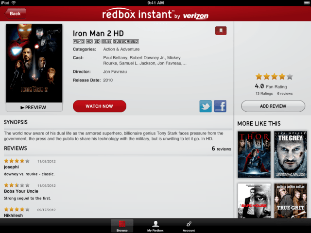 Verizon Launches Redbox Instant Movie and Video Streaming App for iOS