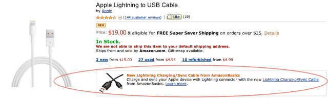 Amazon Lists Its Own Lightning Cables for Sale, Then Pulls From U.S. Store
