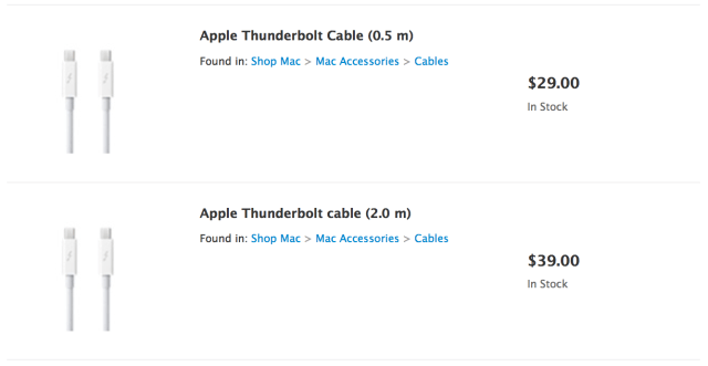Apple Cuts Price of Thunderbolt Cable, Introduces Shorter Version