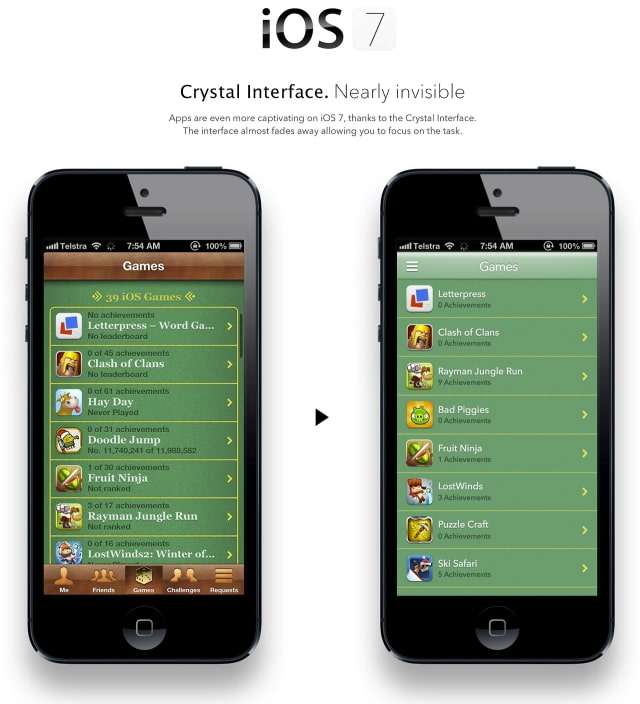 iOS 7 Crystal Interface Concept Applied to Game Center [Image]