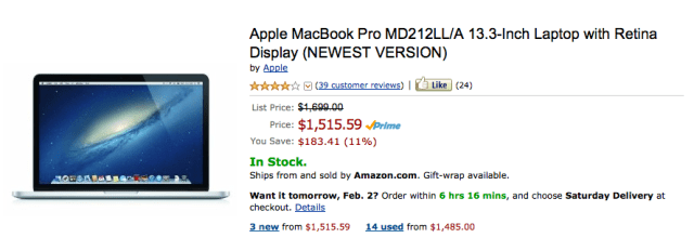 Amazon Discounts 13-Inch and 15-Inch Retina Display MacBook Pros