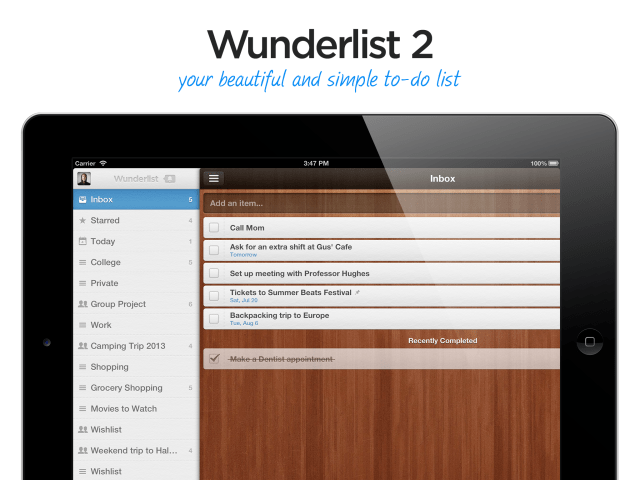 Wunderlist To-Do List App is Updated With iPad Support